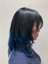 アクセ 20代30代ブルーグラデーションシースルーバングレイヤーロング