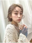 ニュアンスボブレイヤーボブミルクティーカラーベージュカラー