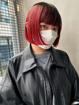 ビビト(bibito) bibito ブリーチ　レッド　赤　ピンク　ボブ　デザインカラー