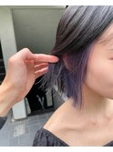 ラベンダーインナーカラー/切りっぱなしボブ