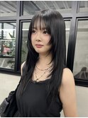 ロングレイヤーカットダークグレージュ透明感カラー地毛風