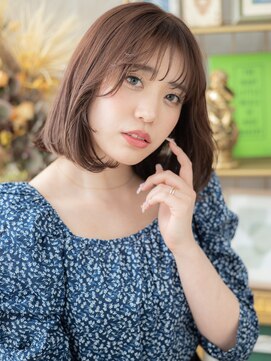 カバーヘア ブリス 上尾西口店(COVER HAIR bliss) 韓国風ミルクティーピンクワンカール丸みボブc5上尾20代30代40代