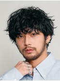 黒髪短髪ウルフメンズカットシャドウパーマ無造作パーママッシュ