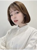 大人ガーリー チョコレート 小顔カット ボブ 薄めバング t58