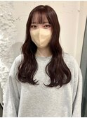 ピンクラベンダー暗髪艶髪ウェーブ顔まわりレイヤー韓国