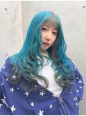 ターコイズブルー・デザインカラー・エンドカラー・裾カラー