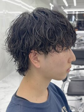 メンズヘアセンス 渋谷(MEN'S HAIR SENSE) マッシュウルフ アッシュブラック スパイラルパーマ 渋谷
