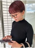 耳掛けマッシュショート/小顔/おしゃれ/ワインレッド