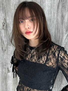 グリッター 仙台中央店(GRITTERs) オリーブベージュ ミディアム レイヤーカット ワンカール