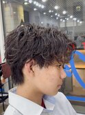 シャドウパーマ波巻きパーマツーブロックマッシュショート