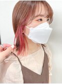 ダブルカラーピンクベージュピンクカラーケアブリーチミニボブ