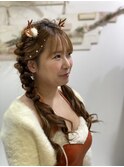 お仕事ヘアに。フワモコツインの編みおろしにツノをそえて