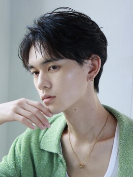 オーシャントーキョー サニー 原宿(OCEAN TOKYO Sunny) 韓国マッシュフェザーパーマニュアンスパーマセンターパート黒髪