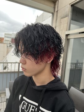 スキル(SKILL) 波巻きツイスパウルフ 赤インナー 福岡パーマ