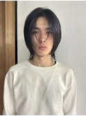 =メンズボブ/ダークアッシュ/ニュアンスパーマ/メンズウルフ