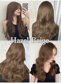 ヘーゼルベージュ　ブリーチなし　レイヤーカット　海外風
