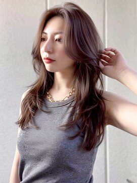 スターズ 柏(STARS) チェリーブラウン センター分け レイヤーカット 透明感カラー