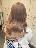 2855ミルクティーハイトーンカラー前髪カット波巻きスローカラー