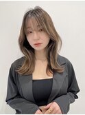大人ヘア前髪ありミディアムくびれワンホンヘア丸顔K20240302