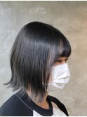 ブリーチなしブルーカラー×ブラック×外ハネボブ