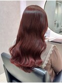 ブリーチなしダブルカラー　ワインレッド　暖色カラー