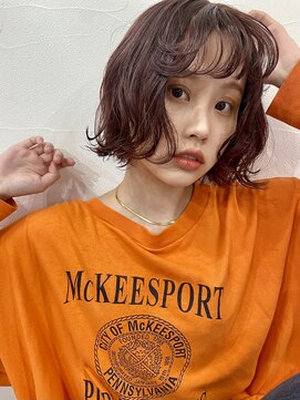 アクアオモテサンドウ(ACQUA omotesando) △ブリーチなし韓国風ピンクブラウン前髪パーマボブパーマ