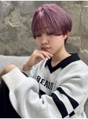 マッシュショート×ハイトーンピンク