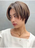 ショート韓国ボブハイライト髪質改善ブリーチ前髪20代30代