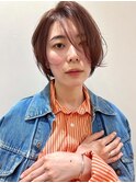 ショートボブ マッシュ レイヤーボブ ベージュカラー
