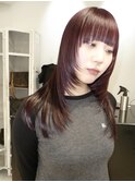 レイヤーカット／ワインレッド／前髪ありレイヤー/ぱっつん