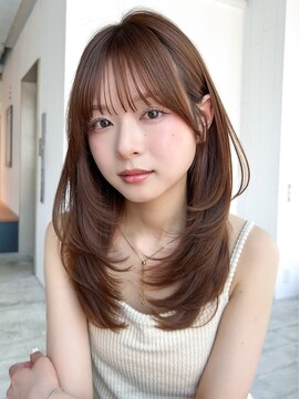 韓国ヘアフェイスフレーミング暗めカラー顔周りレイヤー_F20977