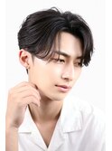ワックスなしツーブロックメンズセンターパートニュアンスパーマ