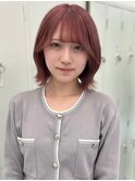 チェリーレッド 顔周りカット 小顔カット くびれボブ 透明感
