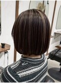 コントラストハイライト/デザインカラー/白髪活かしボブ
