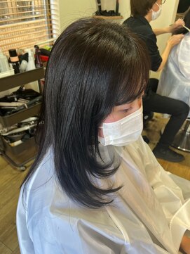 ラクヘアー 上福岡店 白髪ぼかしツヤ美髪暗髪レイヤーウェーブ小顔ミディ