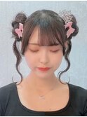 推し活  量産型 ツインお団子×ラメwax ティアラ×リボン