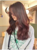 レイヤーカット　ボルドーカラー