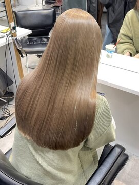 リムレスバイサンク 万代 新潟駅(LIMLESS by cinq) ミルクティーベージュダブルカラーインナーカラー裾カラー