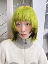 レコ 渋谷(LECO)&nbsp;ボブウルフフェイスレイヤー顔まわりカットネオングリーンカラー