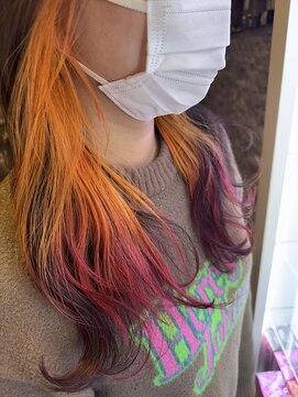 アチーブ ヘア デザイン(achieve hair design) インナーカラーグラデーション暖色系カラーウェーブロングヘア