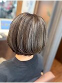 白髪を活かす!大人のグレージュショート/白髪染めハイライト