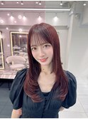 レイヤーカット☆ブリーチなしチェリーブラウン髪質改善☆韓国
