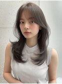 レイヤーカットロングハイレイヤー顔周りレイヤーグレージュ韓国