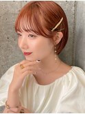 熊本　ショートボブ　お呼ばれアレンジ　オレンジカラー　Arisa.