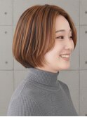 ショートボブ グラデーションボブ×ハイライトウォームベージュ