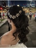 花嫁ヘア　前撮りヘアメイク　ウェディング　ポニーテール