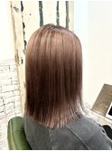 ロングショートワンカールパーマカーキグレージュ前髪錦糸町