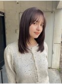 ミディアム　レイヤー　顔周りカット　ラベンダーベージュ