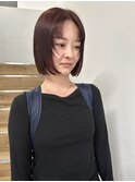 YOKE 切りっぱなしボブミニボブ顔周りレイヤーボルドーレッド