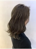 毛先パーマ　黒髪 シアーグレージュ　くすみベージュ